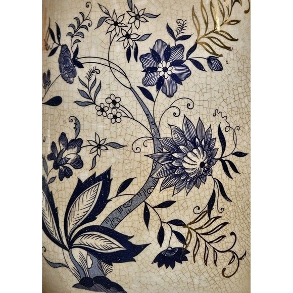 Antique English Ironstone Blue Pitcher Transferware Floral Stained Crazed Jug - Picture 8 of 13